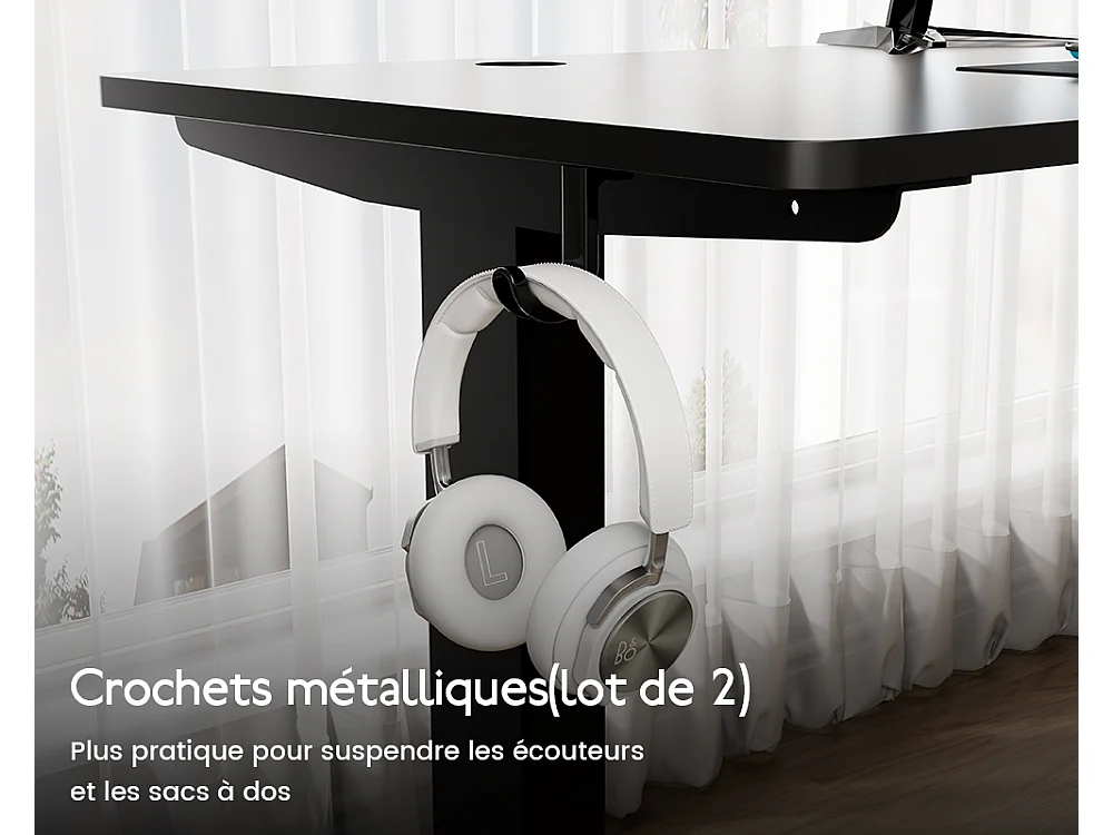 Bureau HOMAVO électrique réglable 160x80 cm – Fonction mémoire & anti-collision – Idéal télétravail – Coloris noir