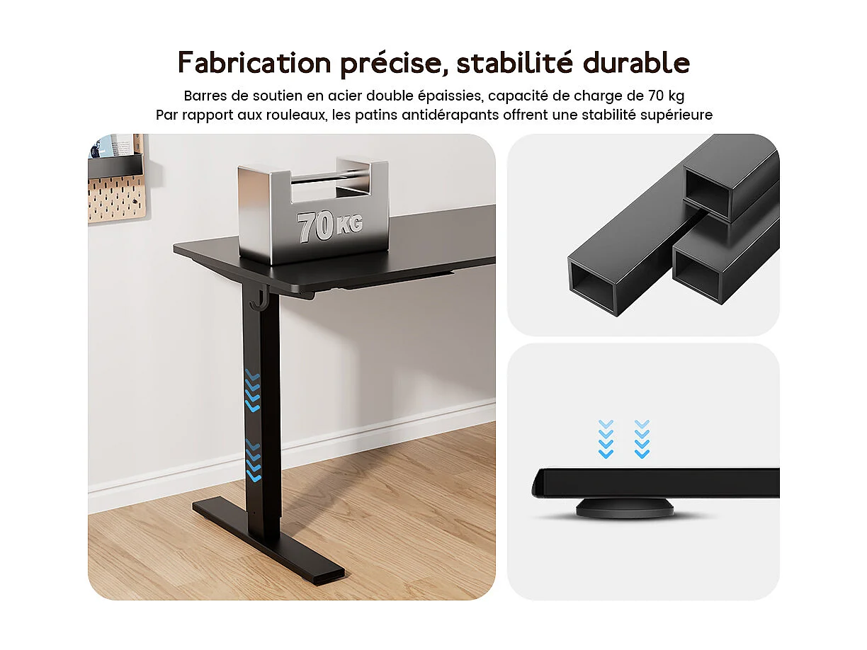 Bureau HOMAVO électrique réglable 160x80 cm – Fonction mémoire & anti-collision – Idéal télétravail – Coloris noir