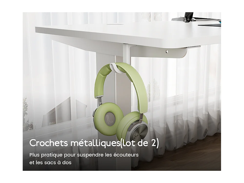 Bureau HOMAVO électrique réglable 160x80 cm – Fonction mémoire & anti-collision – Idéal télétravail – Coloris blanc