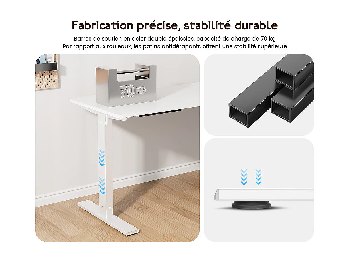 Bureau HOMAVO électrique réglable 160x80 cm – Fonction mémoire & anti-collision – Idéal télétravail – Coloris blanc