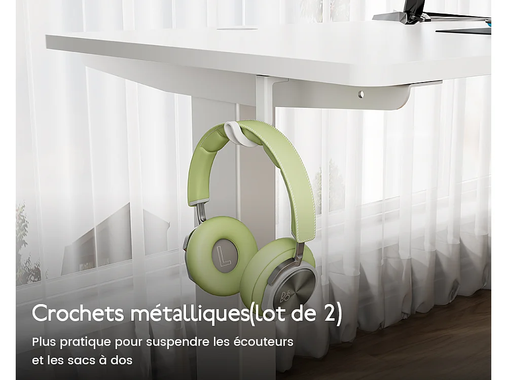 Bureau HOMAVO électrique réglable 160x80 cm – Fonction mémoire & anti-collision – Idéal télétravail – Coloris blanc