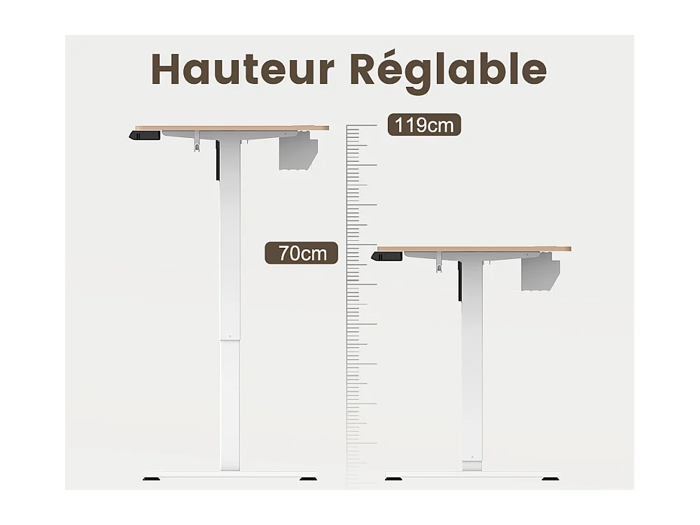 Bureau électrique assis-debout 140x70 cm – Hauteur réglable – Mémoire & anti-collision – Ports USB-A & Type-C – Coloris bois naturel