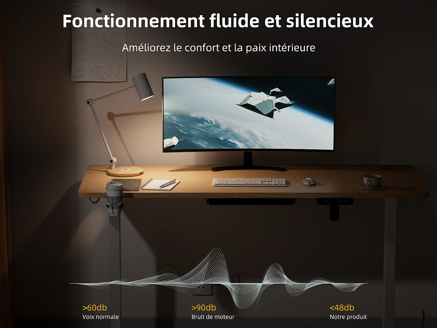 Bureau électrique assis-debout 140x70 cm – Hauteur réglable – Mémoire & anti-collision – Ports USB-A & Type-C – Coloris bois naturel