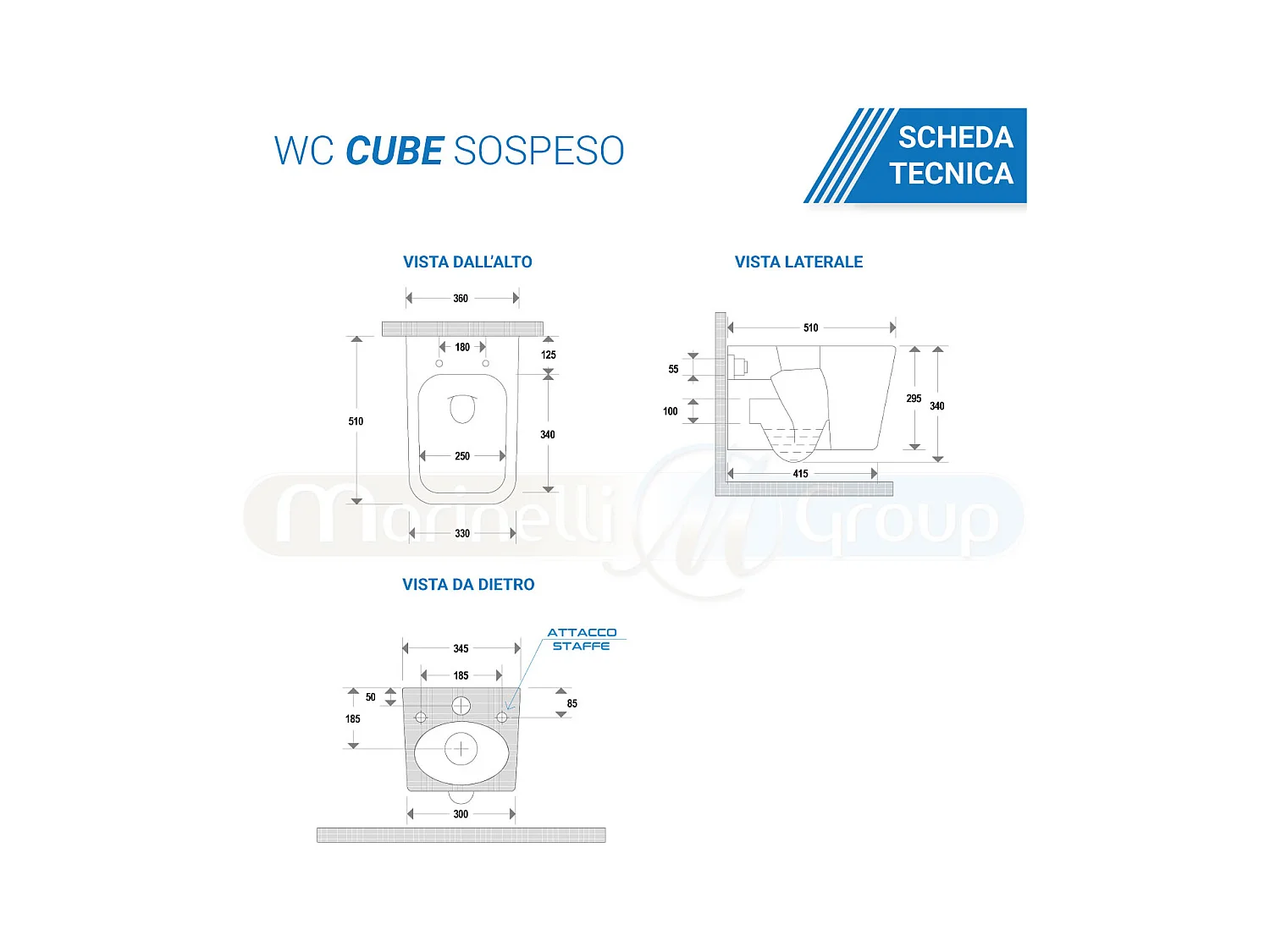 Sanitari bagno Bidet e Vaso WC SOSPESI filomuro RIMLESS in ceramica con sedile coprivaso softclose CUBE