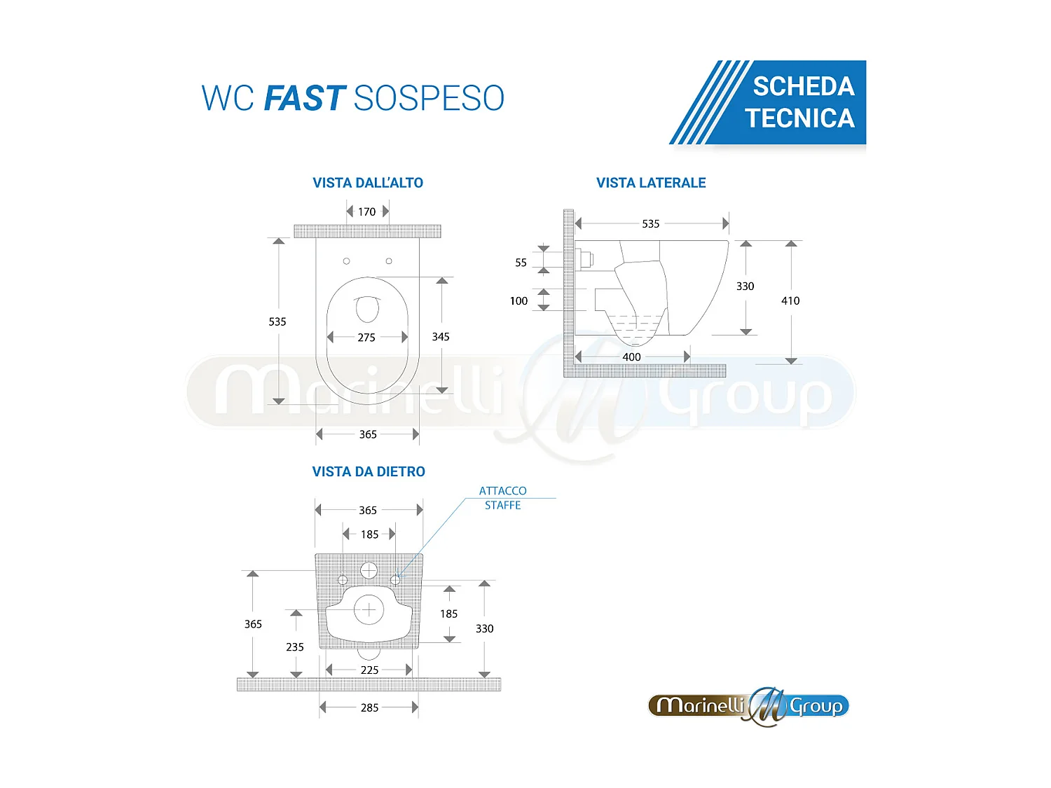 Sanitari bagno Bidet e Vaso WC sospesi  RIMLESS in ceramica con sedile coprivaso softclose Fast