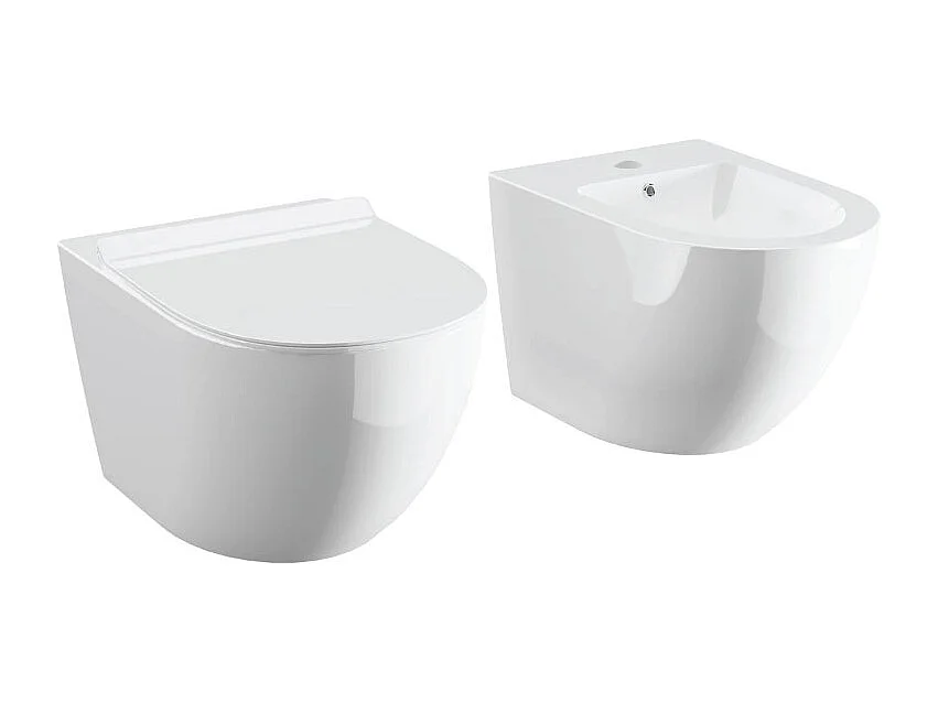 Sanitari bagno Bidet e Vaso WC sospesi  RIMLESS in ceramica con sedile coprivaso softclose Fast