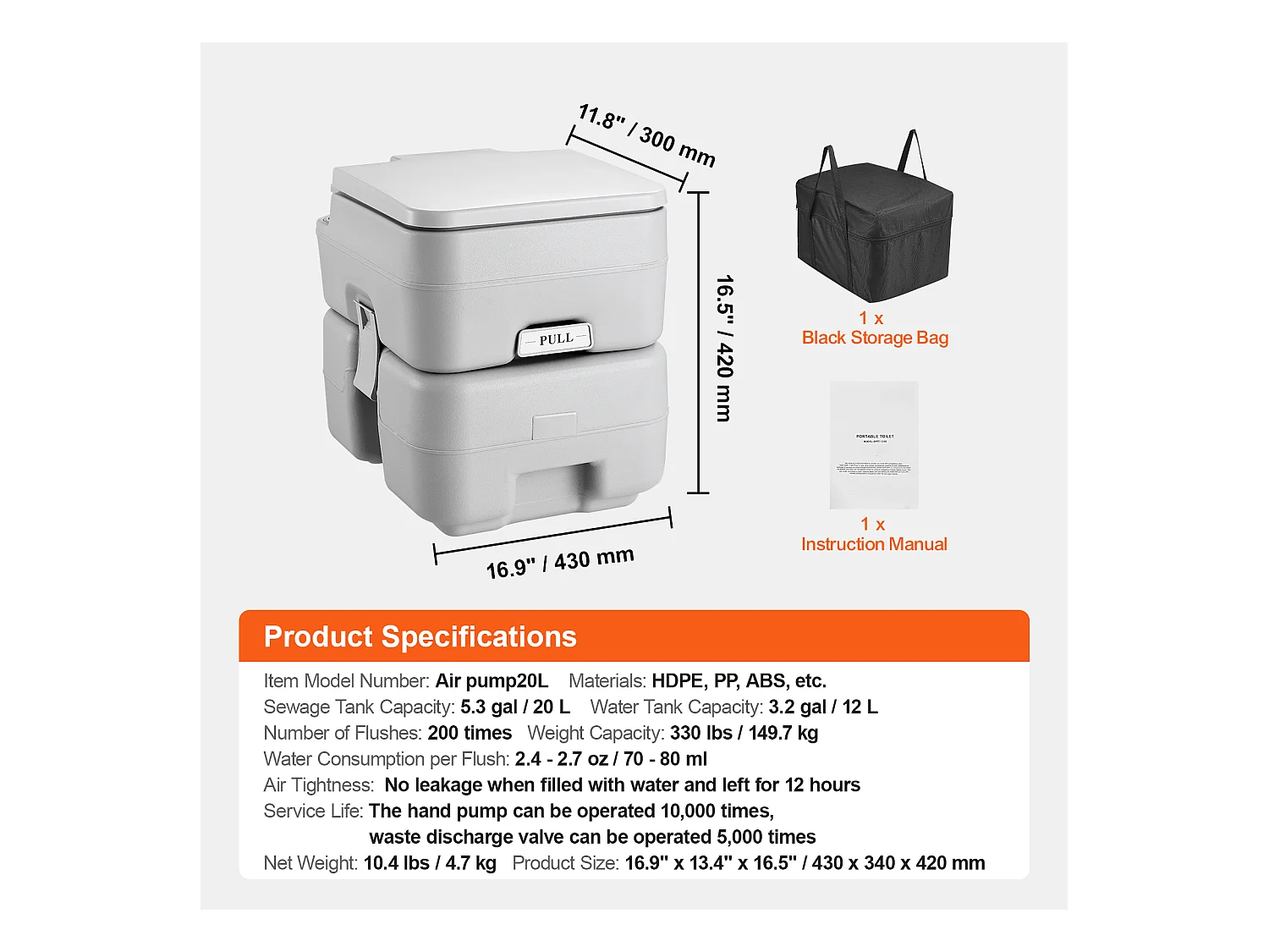 Toilette Portable SucceBuy 20 L, avec Sac de Transport pour le Camping