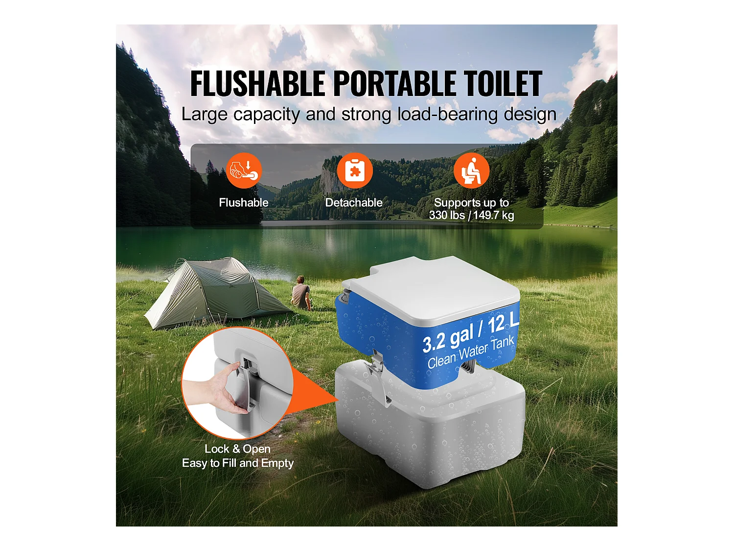 Toilette Portable SucceBuy 20 L, avec Sac de Transport pour le Camping