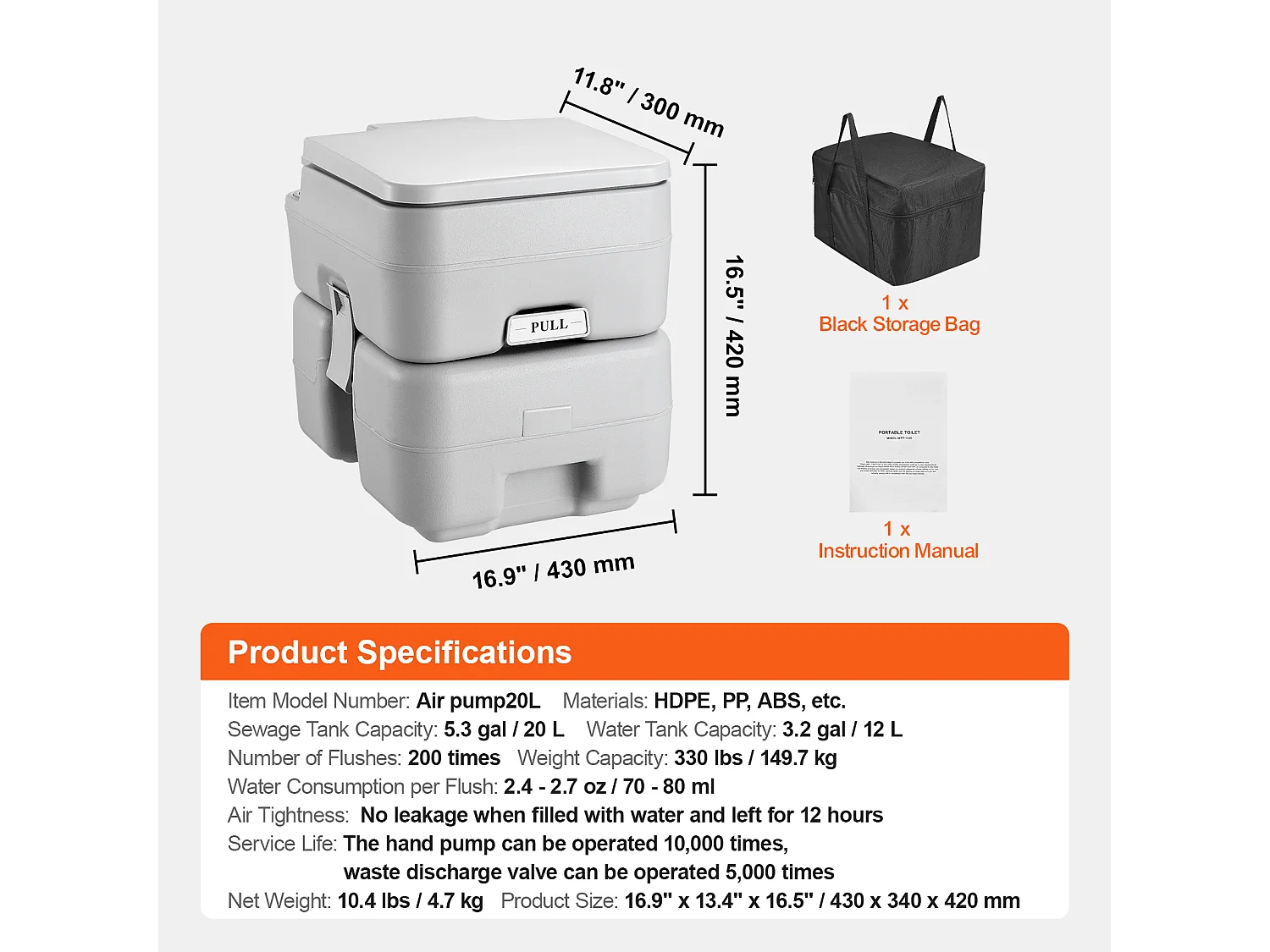 Toilette Portable SucceBuy 20 L, avec Sac de Transport pour le Camping