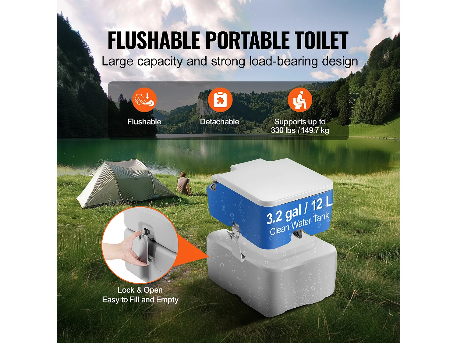 Toilette Portable SucceBuy 20 L, avec Sac de Transport pour le Camping