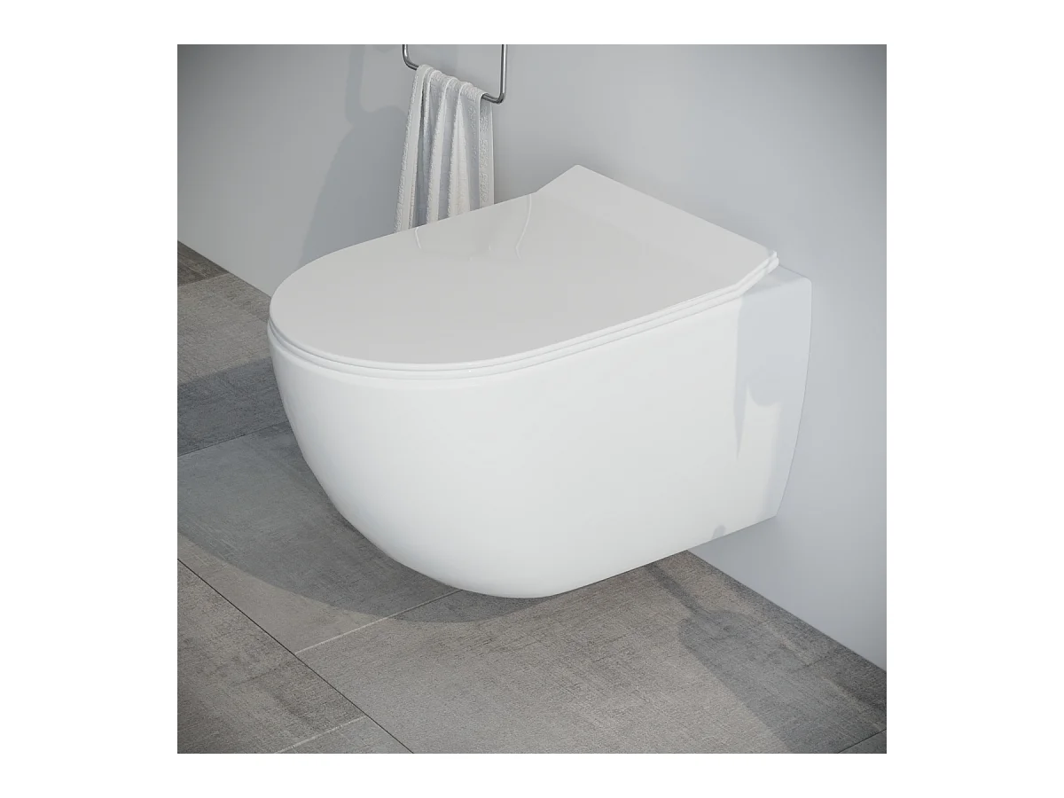 Vaso WC SOSPESO filomuro RIMLESS in ceramica con sedile coprivaso softclose - Fast