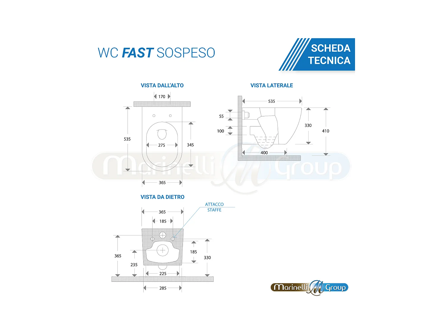 Vaso WC SOSPESO filomuro RIMLESS in ceramica con sedile coprivaso softclose - Fast