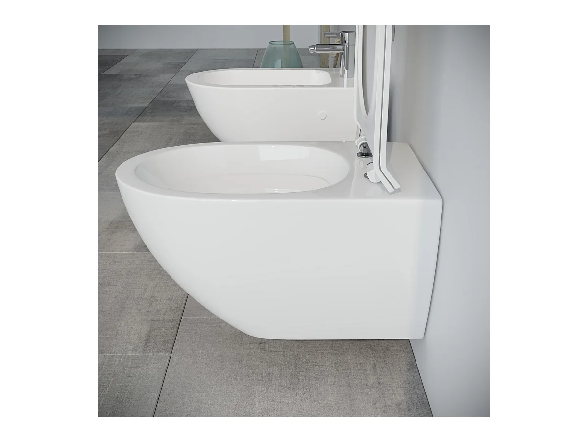 Vaso WC SOSPESO filomuro RIMLESS in ceramica con sedile coprivaso softclose - Fast