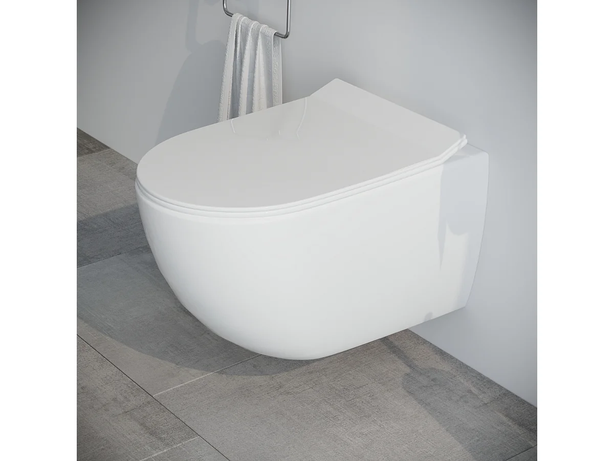Vaso WC SOSPESO filomuro RIMLESS in ceramica con sedile coprivaso softclose - Fast