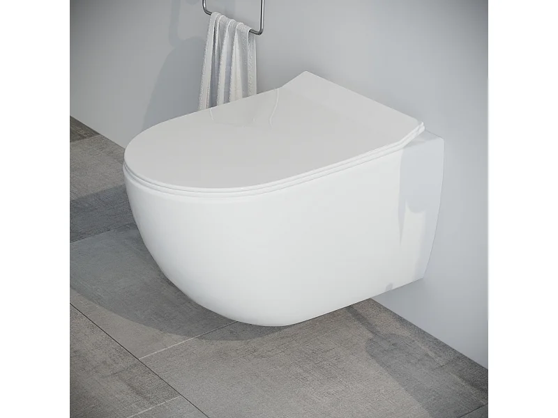 Vaso WC SOSPESO filomuro RIMLESS in ceramica con sedile coprivaso softclose - Fast