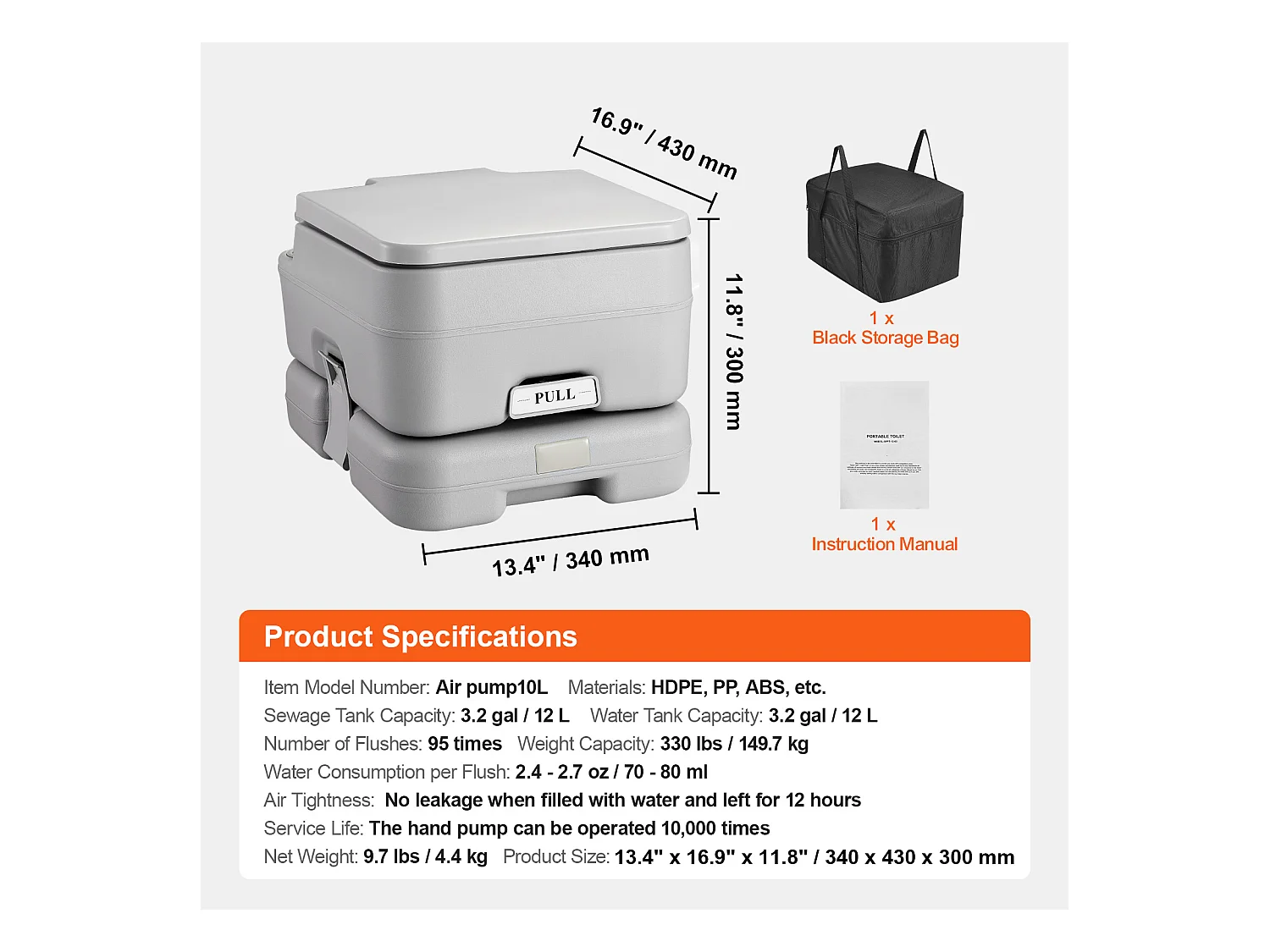 Toilette Portable SucceBuy 12 L, Toilette Portable pour Camping Voyage avec Chasse d’Eau Réservoir