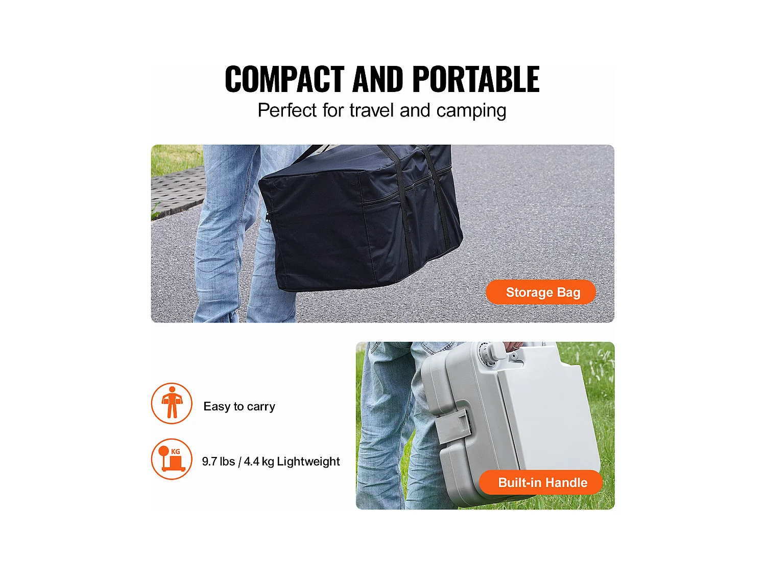 Toilette Portable SucceBuy 12 L, Toilette Portable pour Camping Voyage avec Chasse d’Eau Réservoir