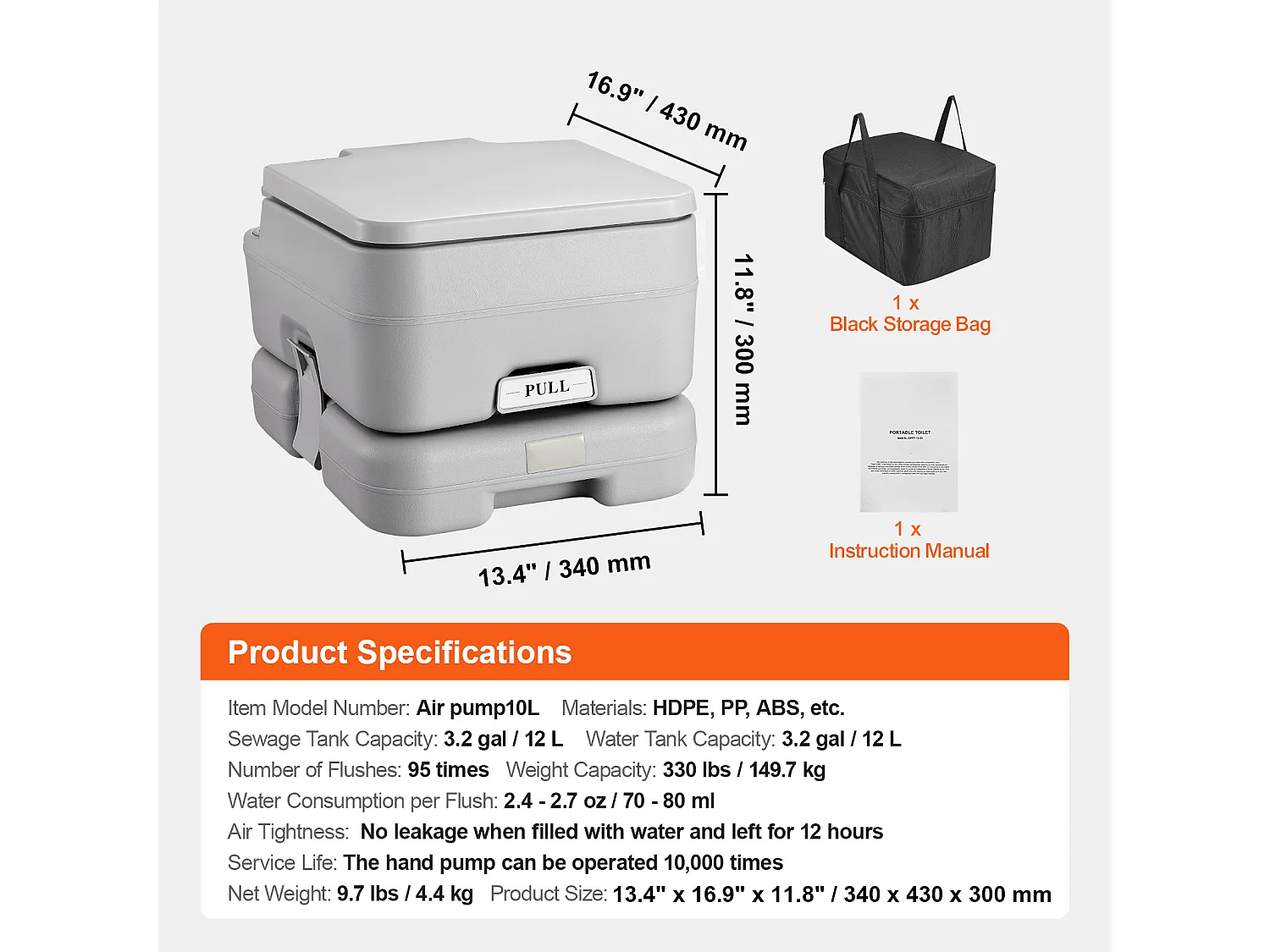 Toilette Portable SucceBuy 12 L, Toilette Portable pour Camping Voyage avec Chasse d’Eau Réservoir