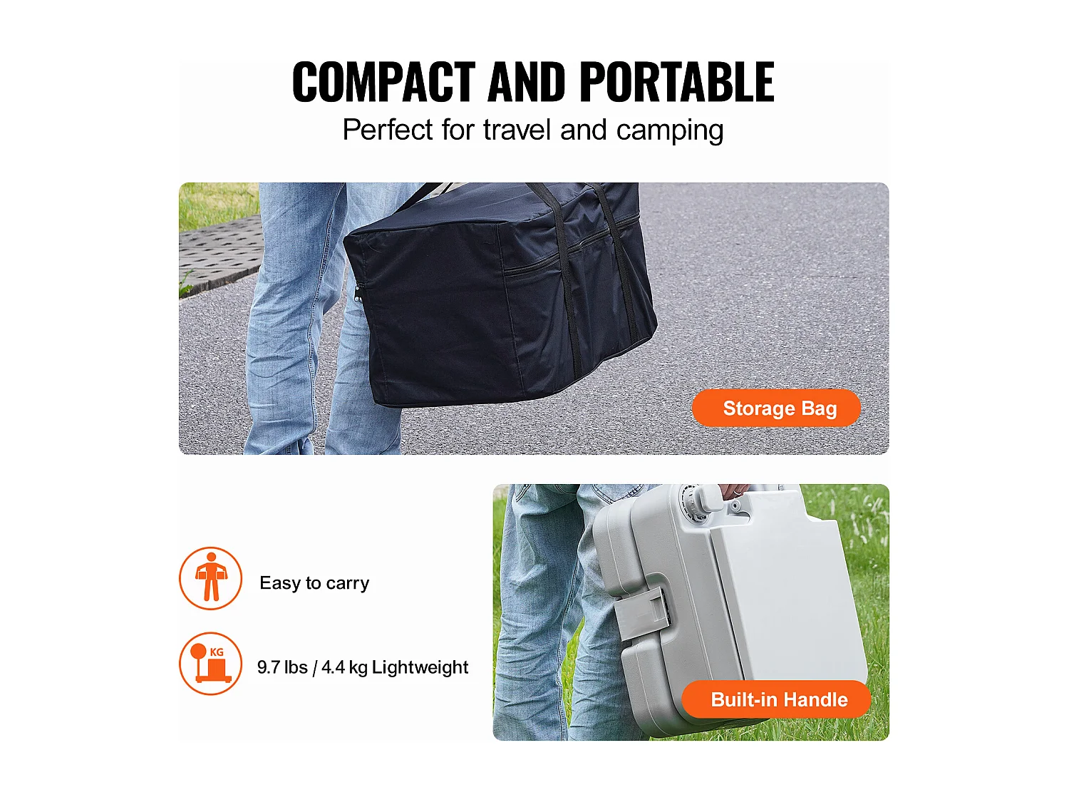 Toilette Portable SucceBuy 12 L, Toilette Portable pour Camping Voyage avec Chasse d’Eau Réservoir