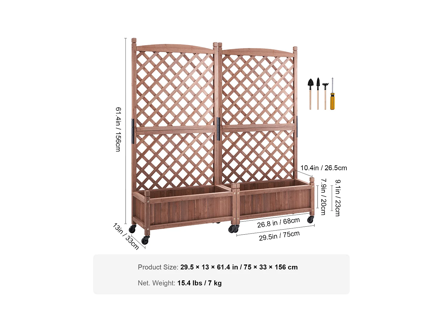 Jardinière avec Treillis Lot de 2 Pots de Fleurs Surélevés en Treillis, 150 x 33 x 156 cm, Treillis en Bois pour Plantes Grimpantes avec Trous de Drainage