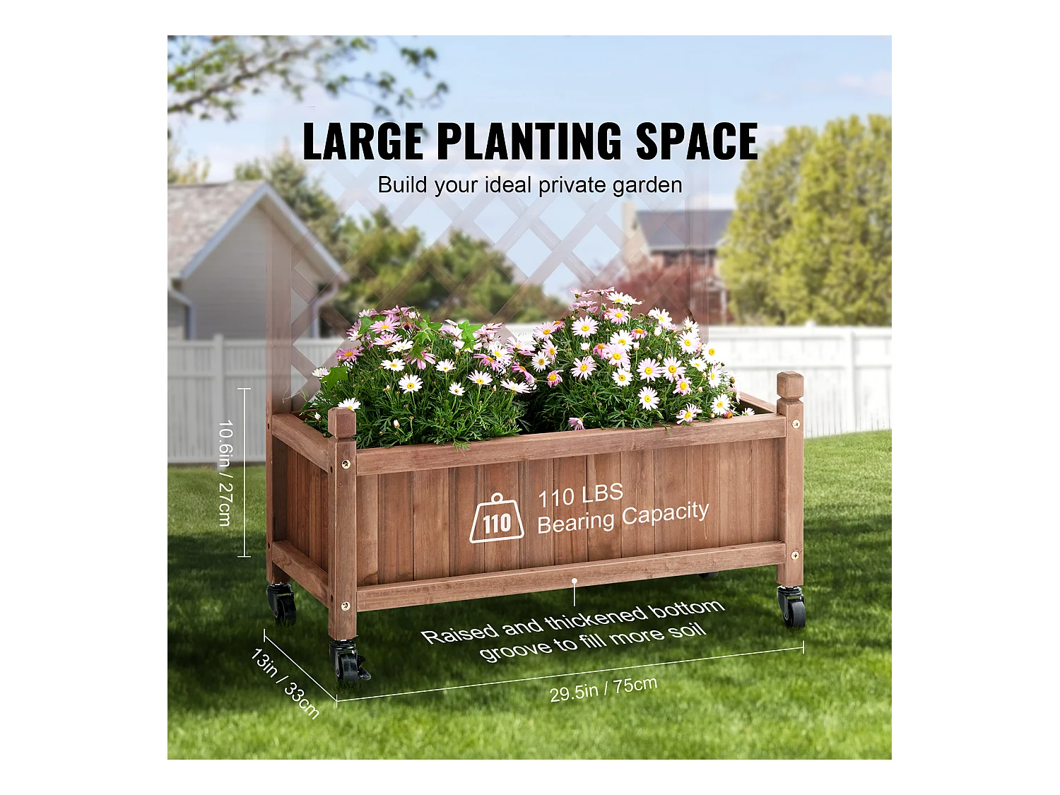 Jardinière avec Treillis Lot de 2 Pots de Fleurs Surélevés en Treillis, 150 x 33 x 156 cm, Treillis en Bois pour Plantes Grimpantes avec Trous de Drainage