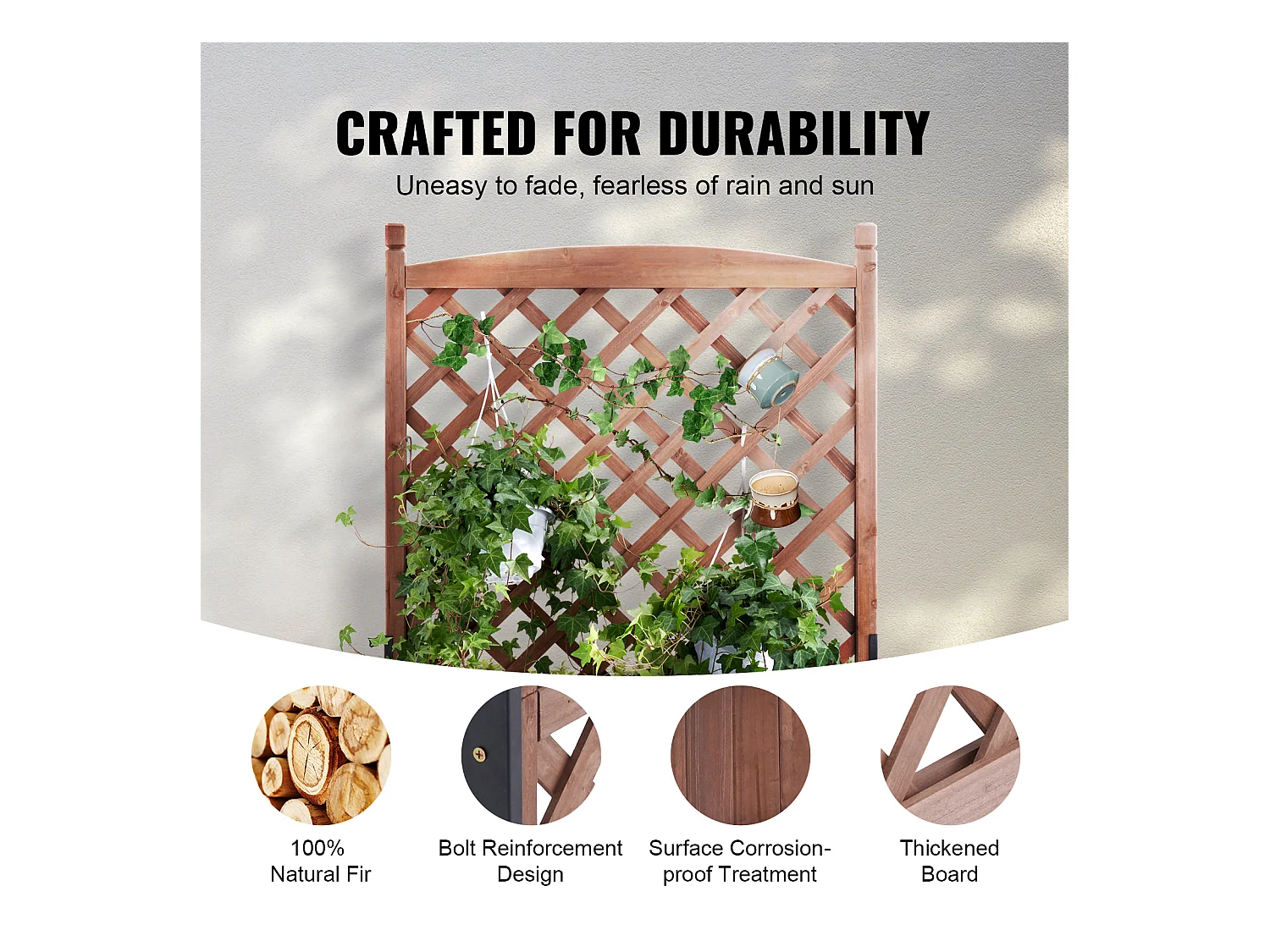 Jardinière avec Treillis Lot de 2 Pots de Fleurs Surélevés en Treillis, 150 x 33 x 156 cm, Treillis en Bois pour Plantes Grimpantes avec Trous de Drainage