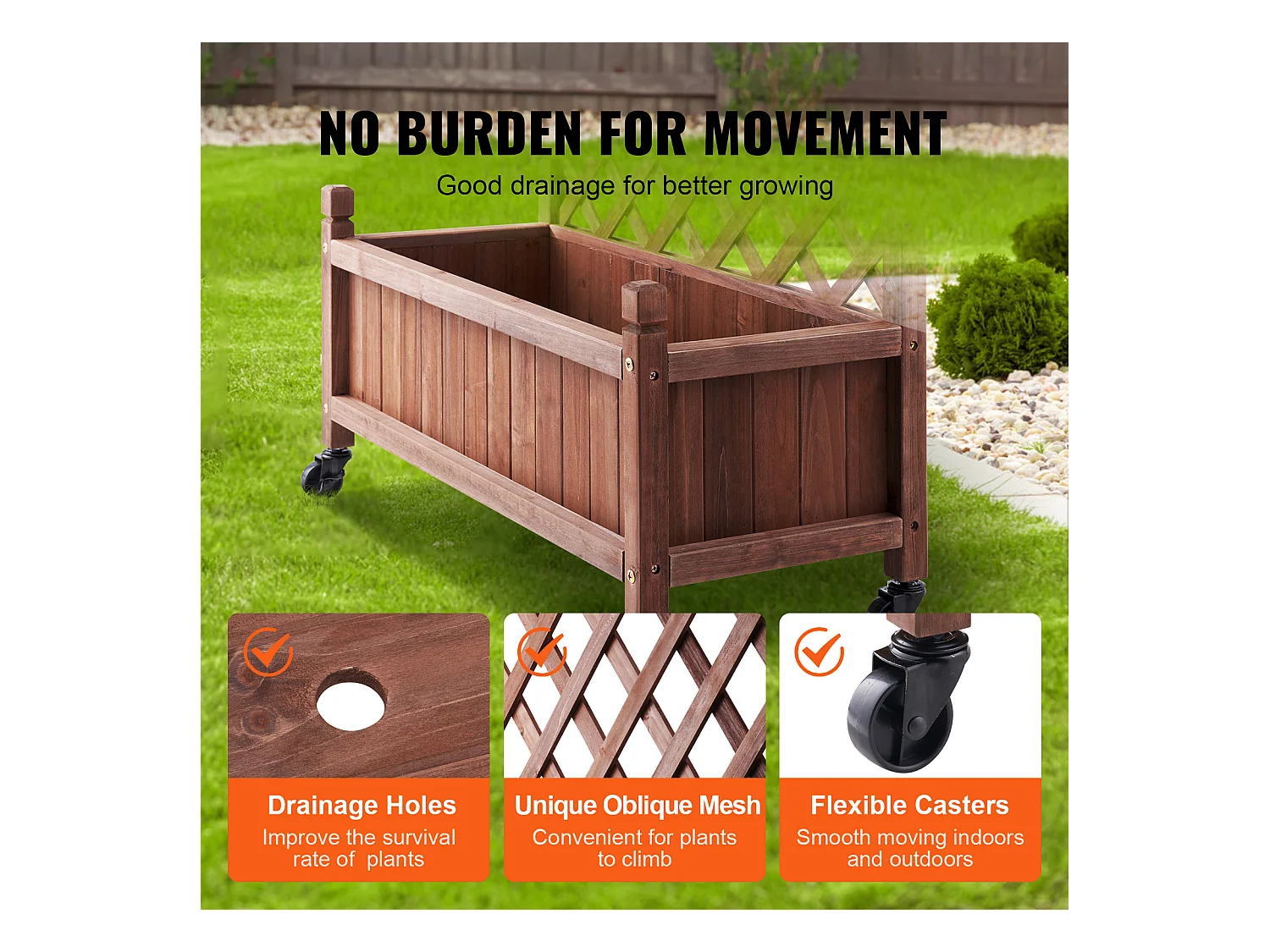 Jardinière avec Treillis Lot de 2 Pots de Fleurs Surélevés en Treillis, 150 x 33 x 156 cm, Treillis en Bois pour Plantes Grimpantes avec Trous de Drainage