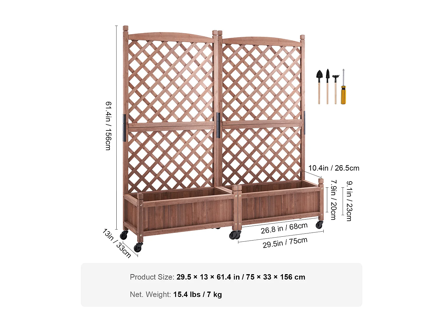 Jardinière avec Treillis Lot de 2 Pots de Fleurs Surélevés en Treillis, 150 x 33 x 156 cm, Treillis en Bois pour Plantes Grimpantes avec Trous de Drainage