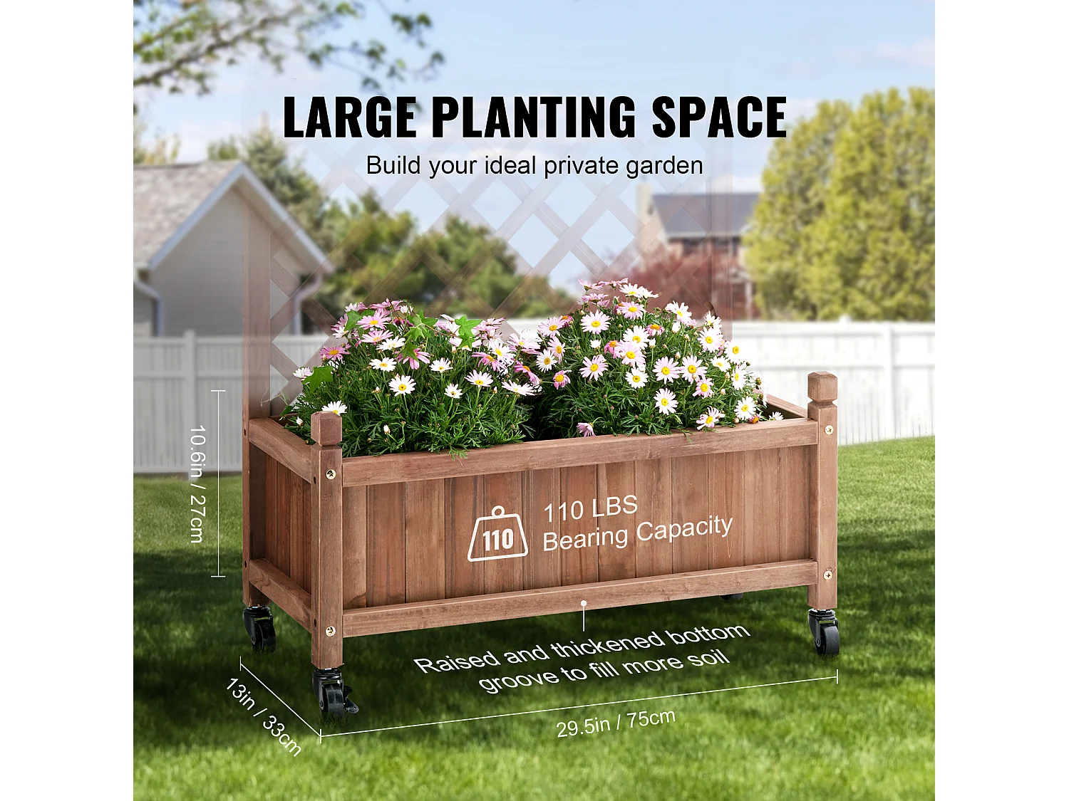 Jardinière avec Treillis Lot de 2 Pots de Fleurs Surélevés en Treillis, 150 x 33 x 156 cm, Treillis en Bois pour Plantes Grimpantes avec Trous de Drainage