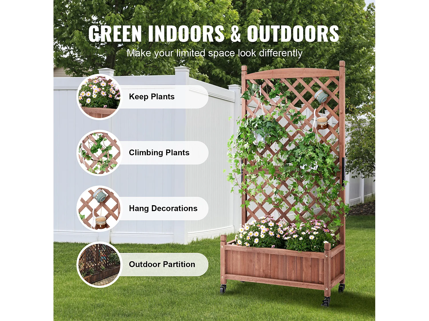 Jardinière avec Treillis Lot de 2 Pots de Fleurs Surélevés en Treillis, 150 x 33 x 156 cm, Treillis en Bois pour Plantes Grimpantes avec Trous de Drainage