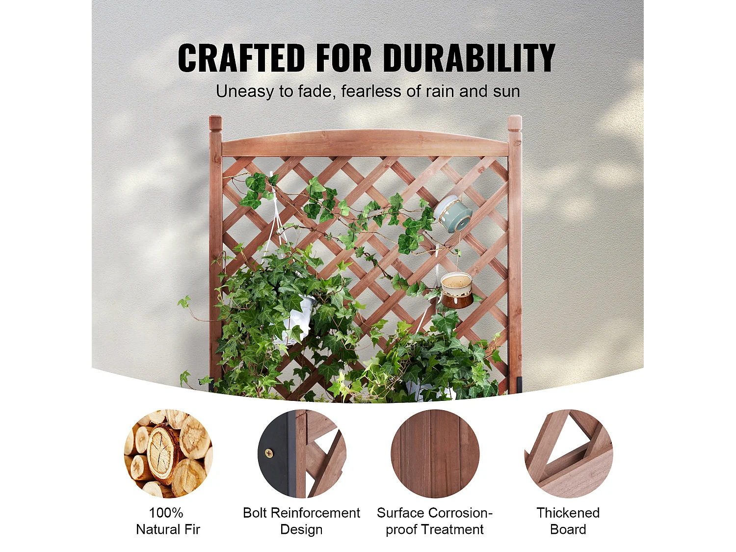 Jardinière avec Treillis Lot de 2 Pots de Fleurs Surélevés en Treillis, 150 x 33 x 156 cm, Treillis en Bois pour Plantes Grimpantes avec Trous de Drainage