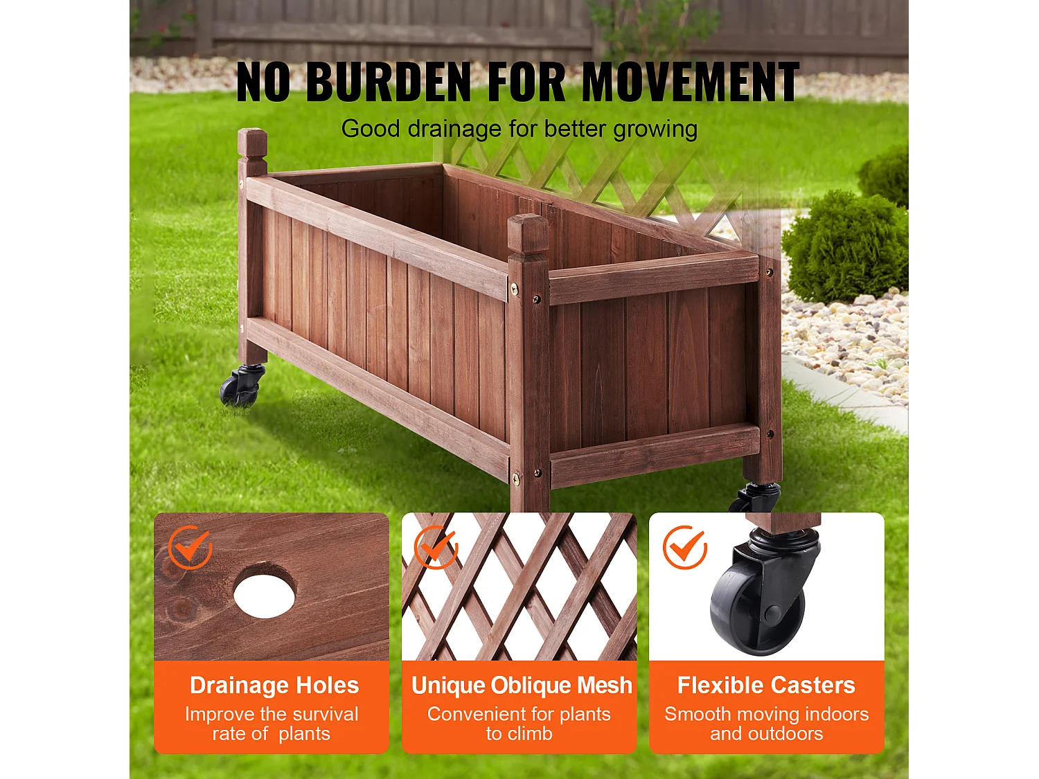 Jardinière avec Treillis Lot de 2 Pots de Fleurs Surélevés en Treillis, 150 x 33 x 156 cm, Treillis en Bois pour Plantes Grimpantes avec Trous de Drainage