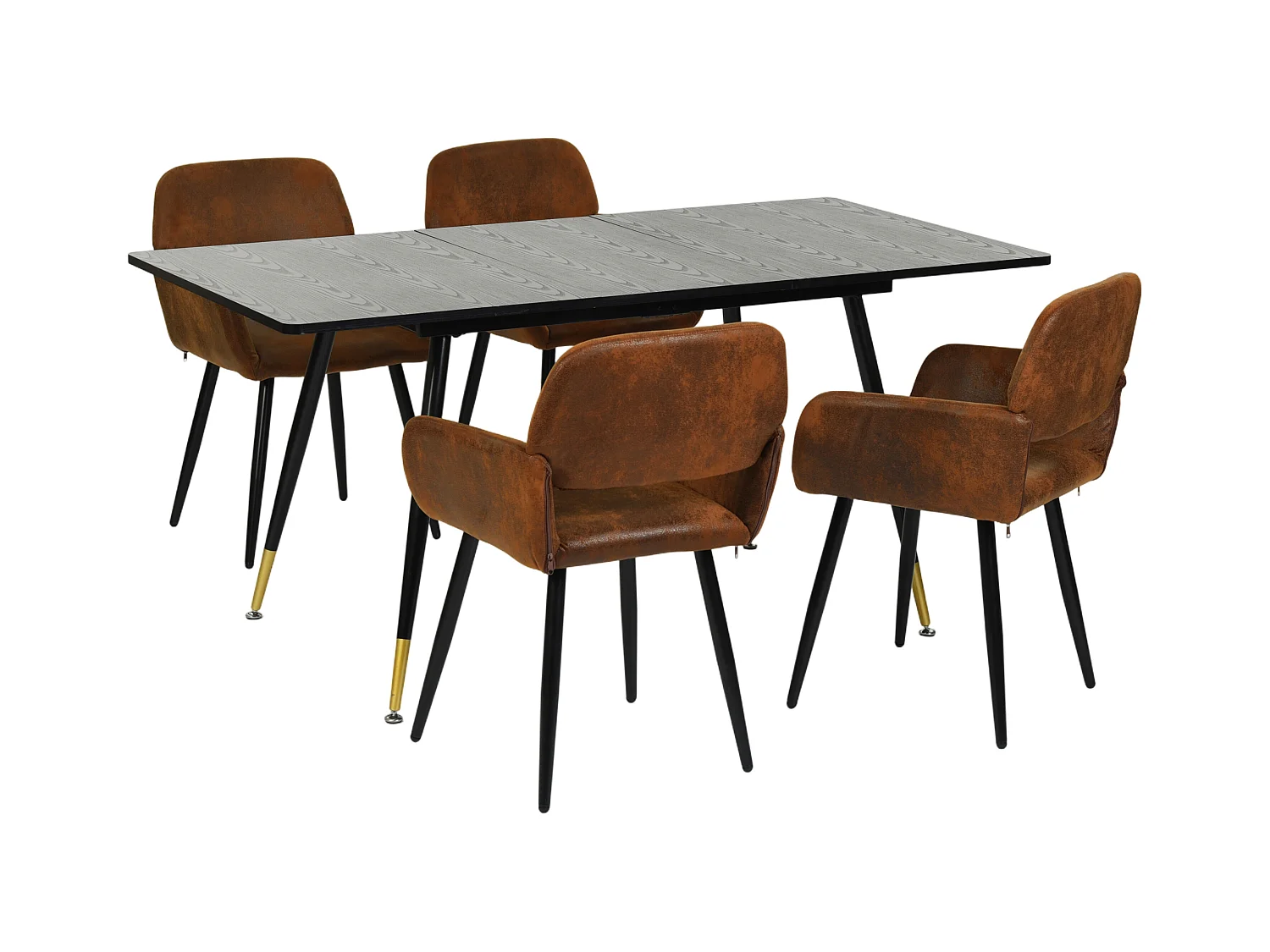 URBAN MEUBLE Ensemble table extensible effet bois noire 120-160 et 4 chaises style scandinave retro
