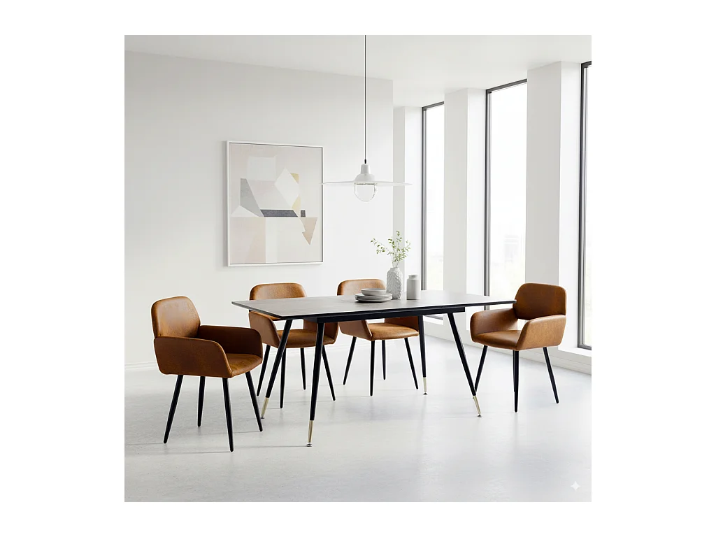 URBAN MEUBLE Ensemble table extensible effet bois noire 120-160 et 4 chaises style scandinave retro