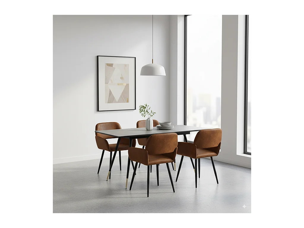 URBAN MEUBLE Ensemble table extensible effet bois noire 120-160 et 4 chaises style scandinave retro