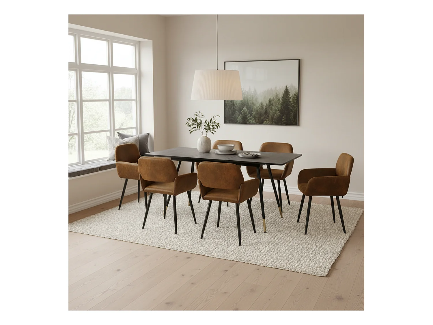 URBAN MEUBLE Ensemble table extensible effet bois noire 120-160 et 4 chaises style scandinave retro