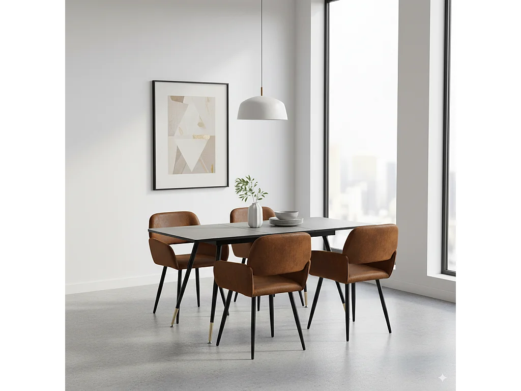 URBAN MEUBLE Ensemble table extensible effet bois noire 120-160 et 4 chaises style scandinave retro