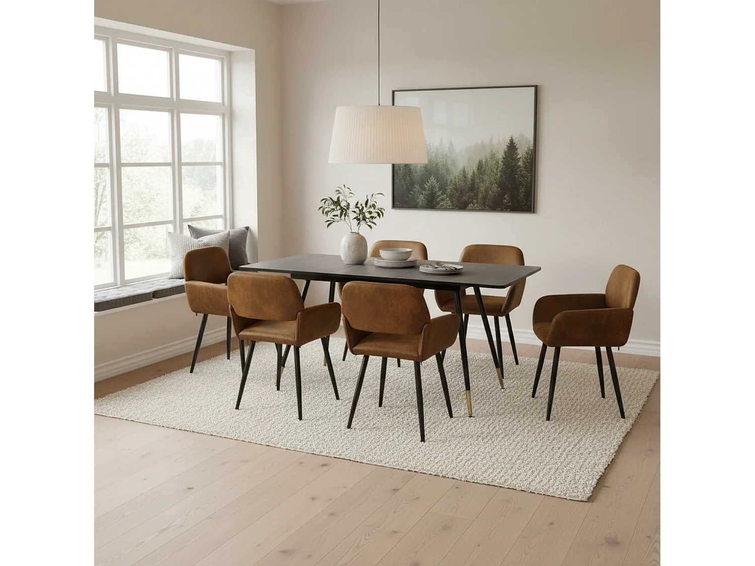 URBAN MEUBLE Ensemble table extensible effet bois noire 120-160 et 4 chaises style scandinave retro