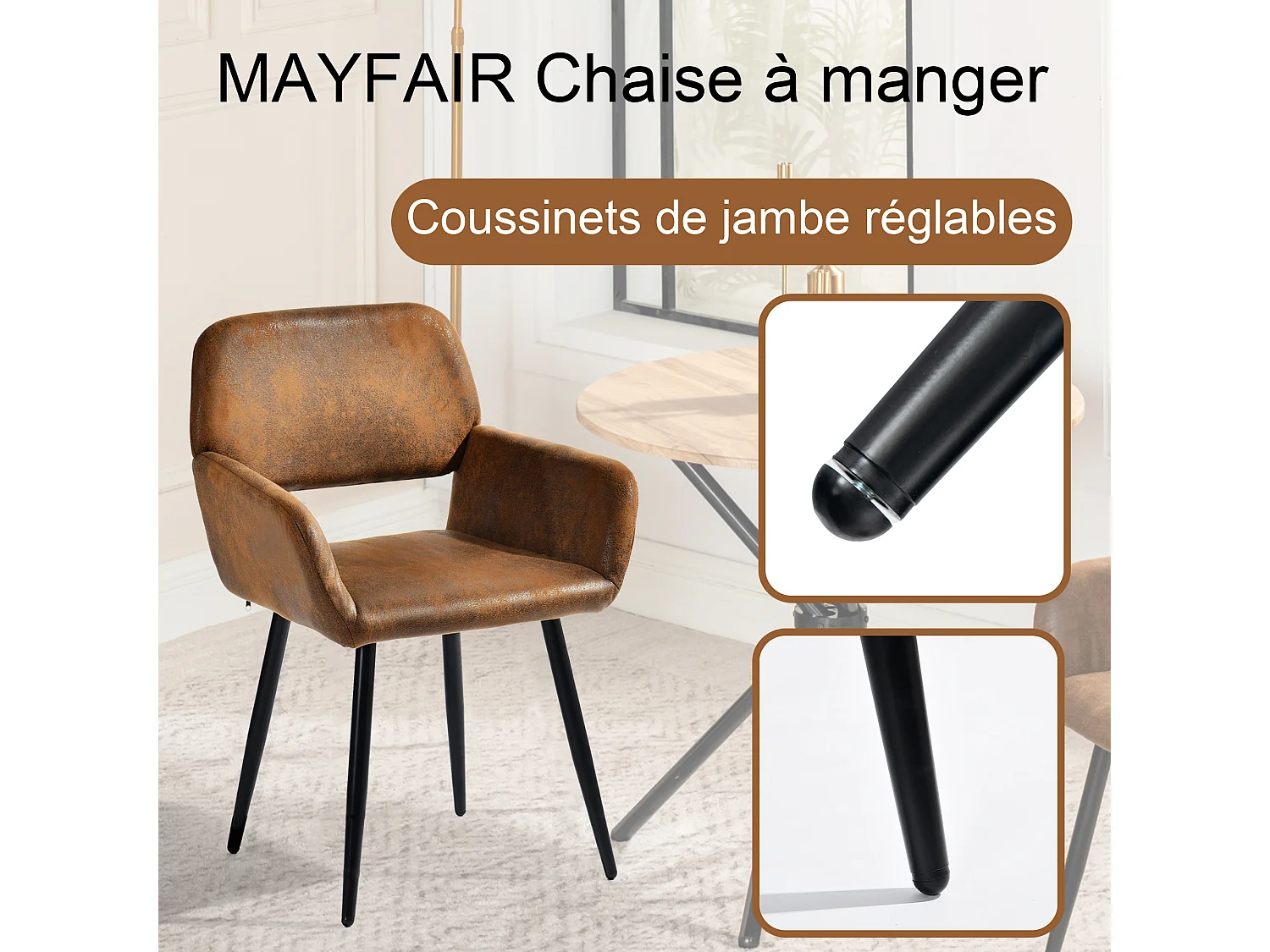 URBAN MEUBLE Ensemble table extensible effet bois noire 120-160 et 4 chaises style scandinave retro