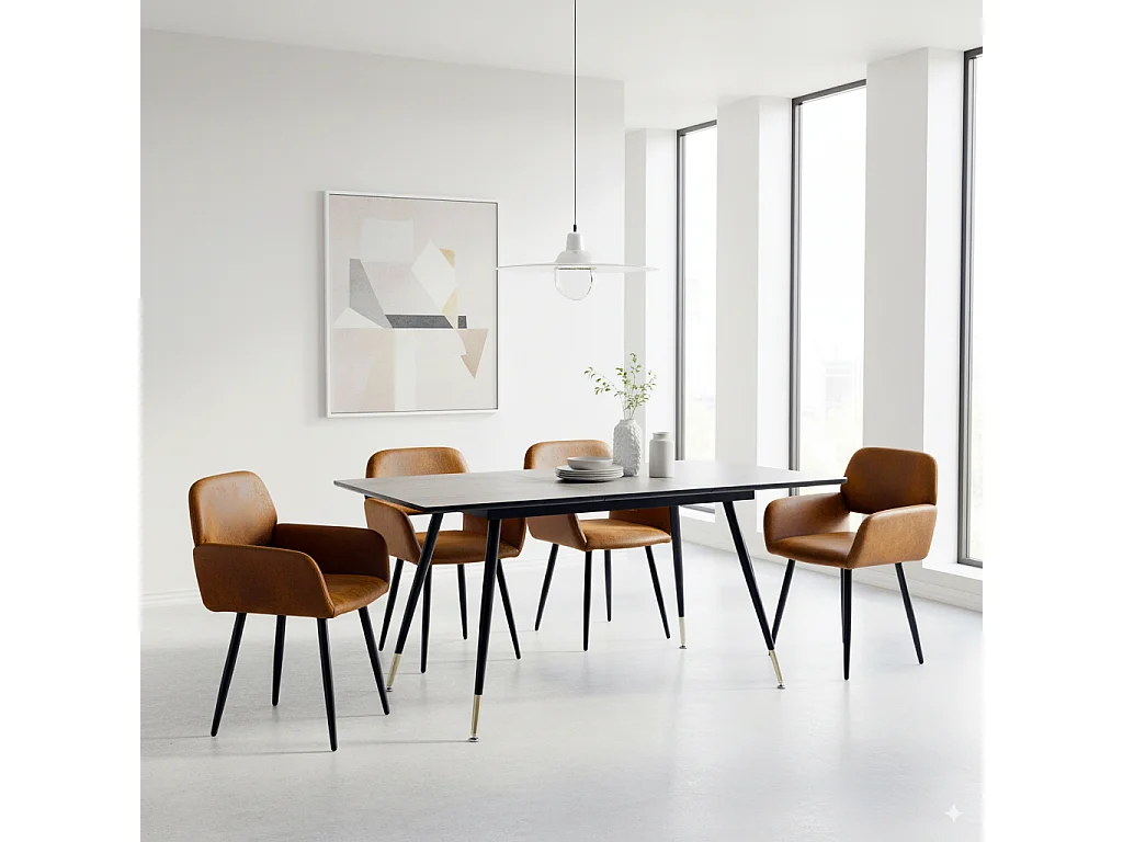 URBAN MEUBLE Ensemble table extensible effet bois noire 120-160 et 4 chaises style scandinave retro