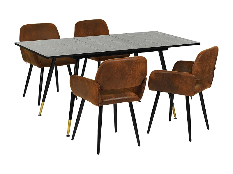 URBAN MEUBLE Ensemble table extensible effet bois noire 120-160 et 4 chaises style scandinave retro