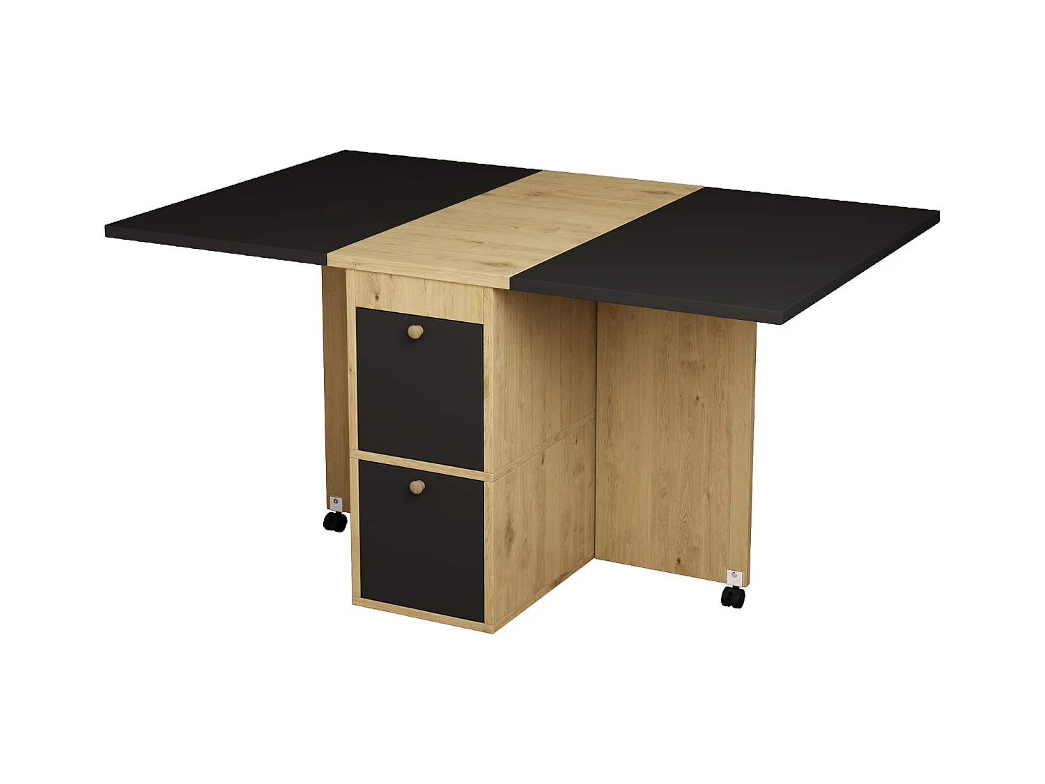 Ensemble table noire extensible et 4 chaises blanches, en PU et bois