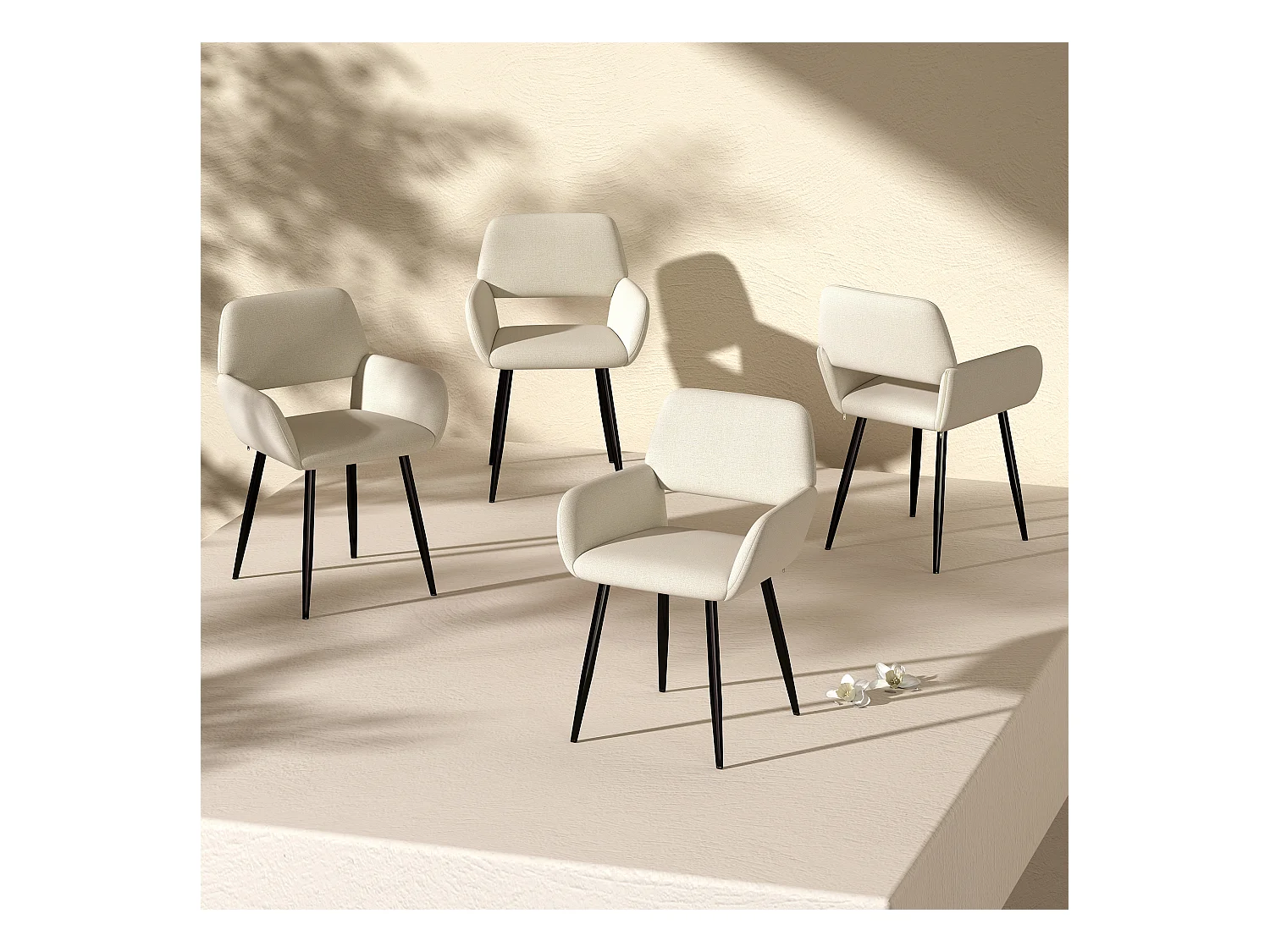 URBAN MEUBLE Ensemble table extensible effet bois noire 120-160 et 4 chaises tissu beige