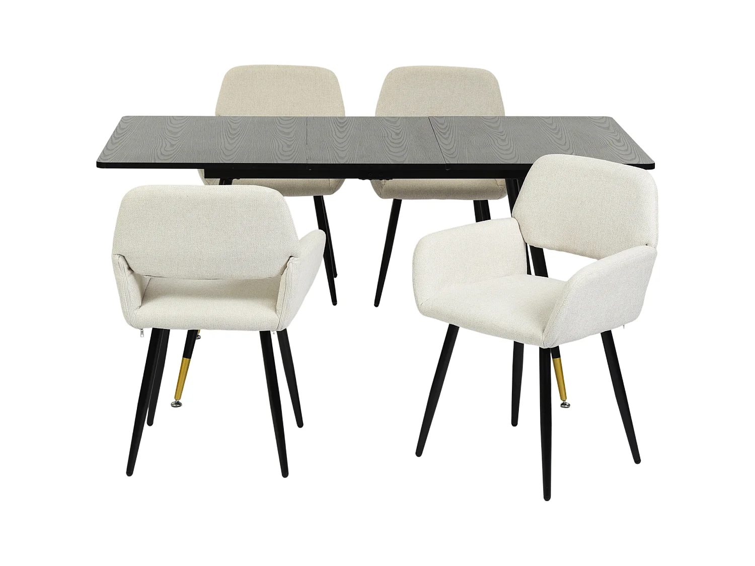 URBAN MEUBLE Ensemble table extensible effet bois noire 120-160 et 4 chaises tissu beige