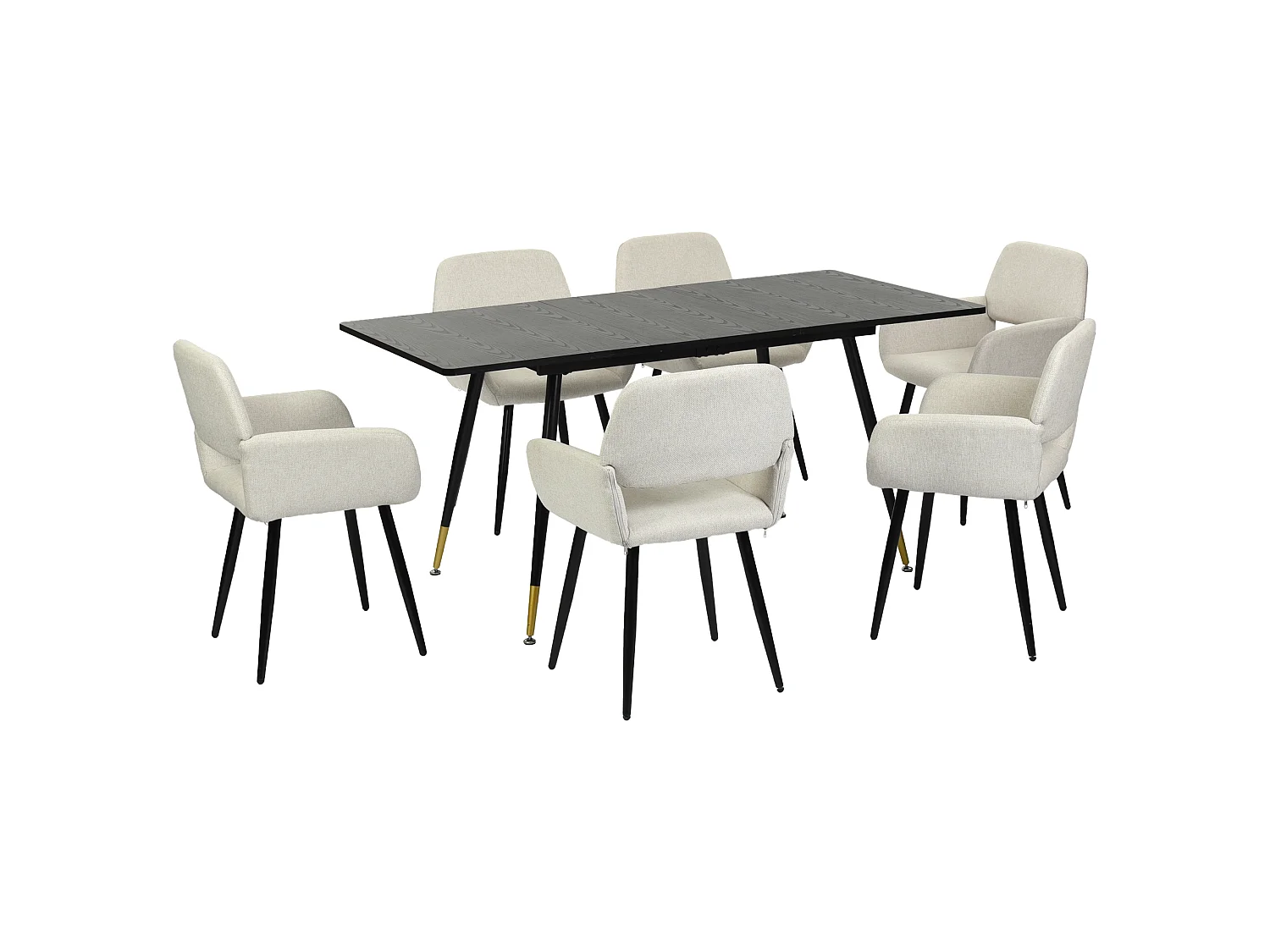 URBAN MEUBLE Ensemble table extensible effet bois noire 120-160 et 4 chaises tissu beige
