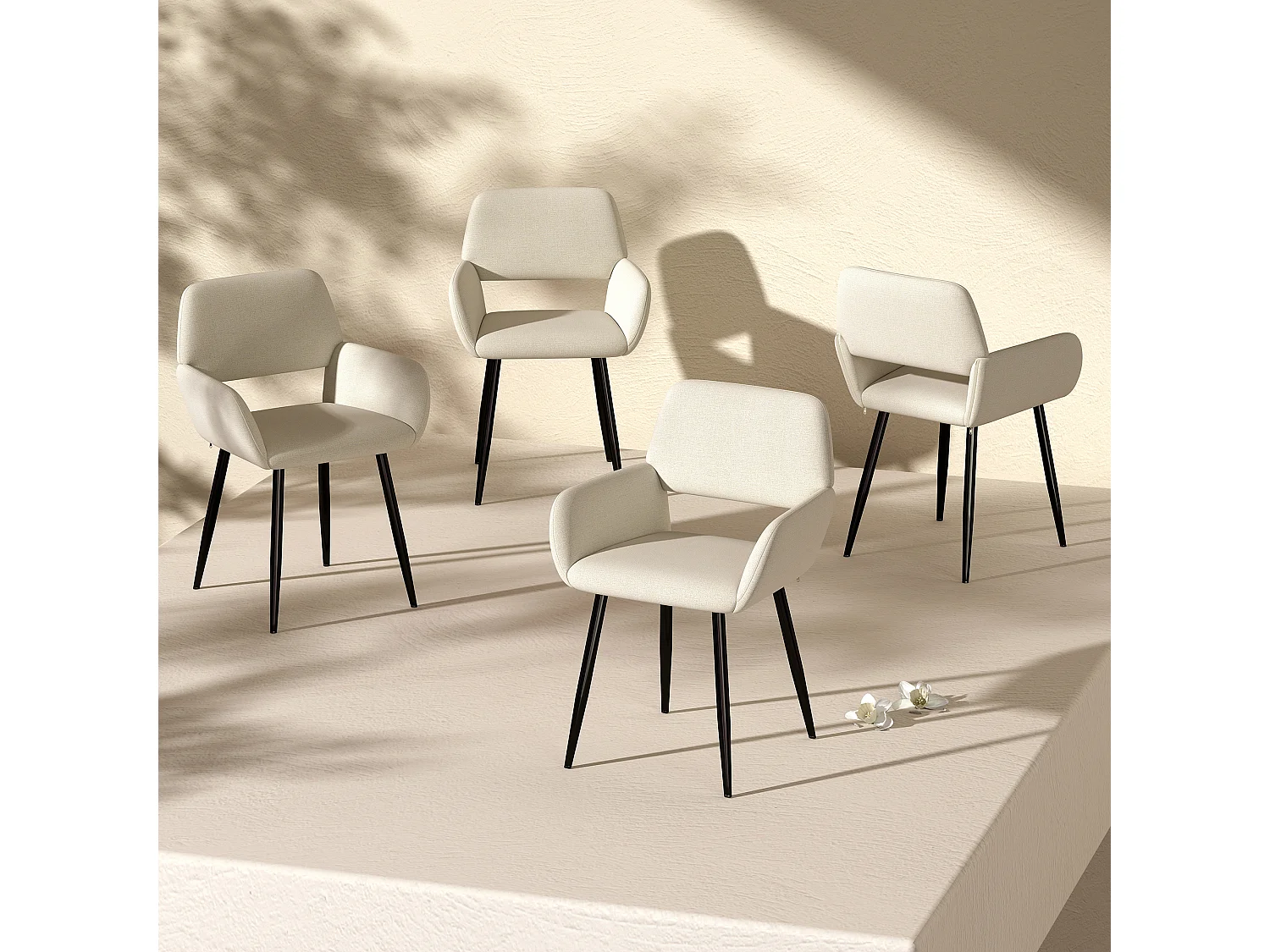 URBAN MEUBLE Ensemble table extensible effet bois noire 120-160 et 4 chaises tissu beige