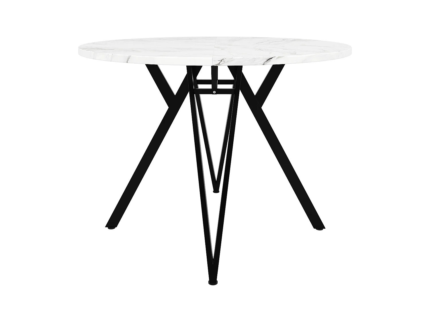 Table à manger 4 places - 100 x 100 x 76 cm - table ronde pieds en métal -  plateau en MDF marbré  - MDF + Métal - noir