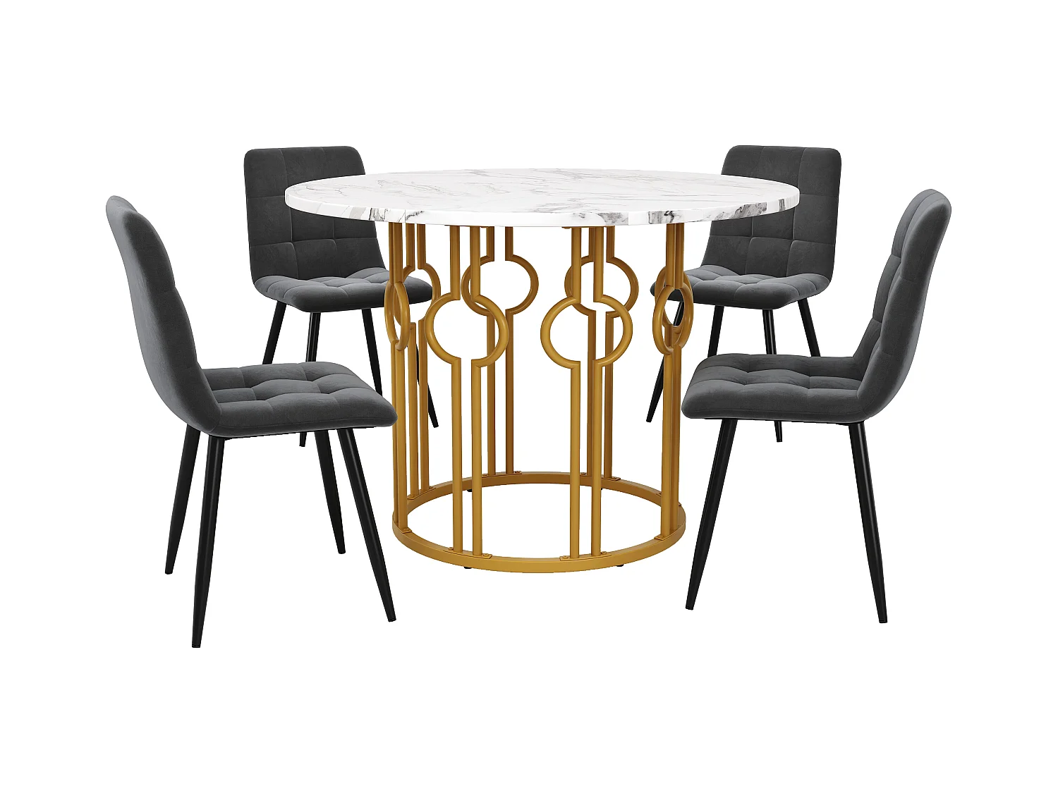 Lot de 5 table à manger et chaises - 100 x 100 x 76 cm -  table plateau en MDF + 4 chaises en velours - MDF + Métal - blanc