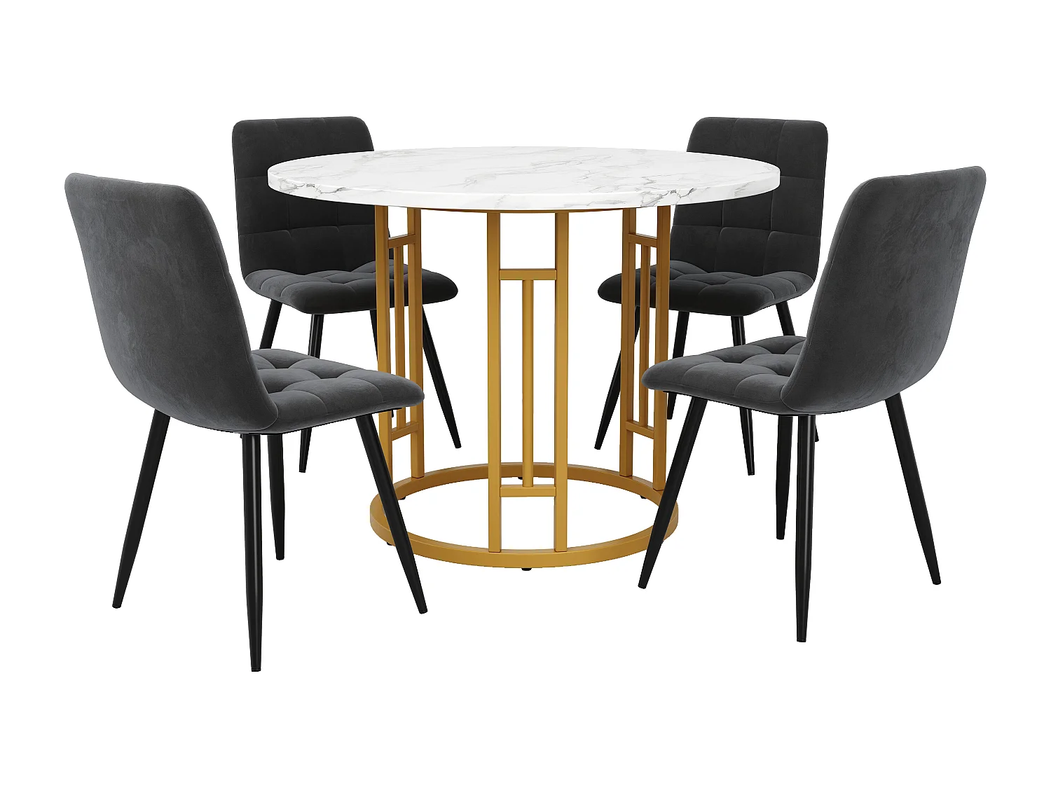 Lot de 5 table à manger et chaises - 80 x 80 x 76 cm -  table plateau en MDF + 4 chaises en velours - MDF + Métal - noir