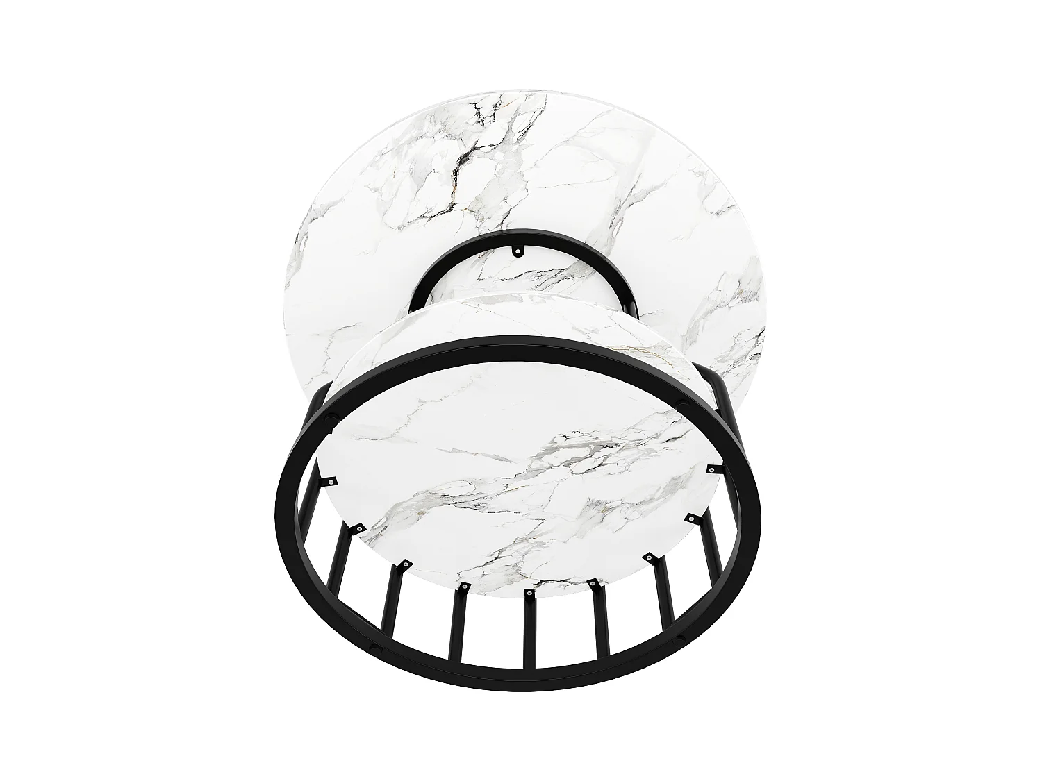 Table à manger 4 palces - 80 x 80 x 76cm - petit plateau rond au milieu pour le rangement - MDF - blanc + noir